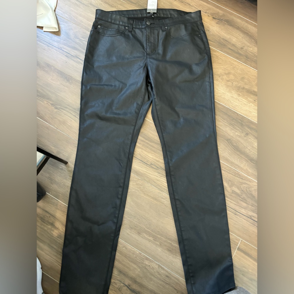Eileen Fisher black leather pants.
